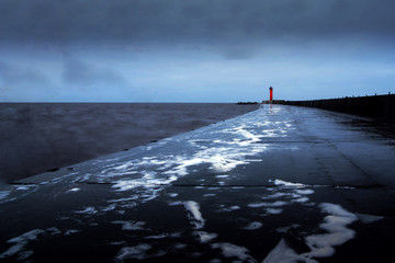 storm, lighthouse dramatic panorama, Riga, Latvia