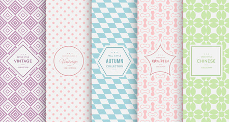 Wall Mural - pastel retro different vector seamless patterns