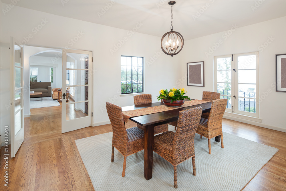 Dining Room with wooden furniture. Stock Photo | Adobe Stock