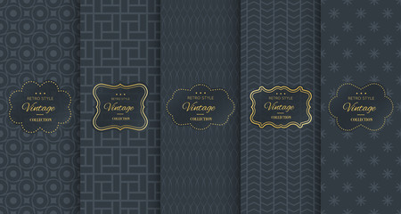 Wall Mural - Golden vintage pattern on black background