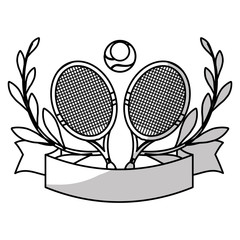  Tennis sport emblem with rackets and ball icon over white background. vector illustration