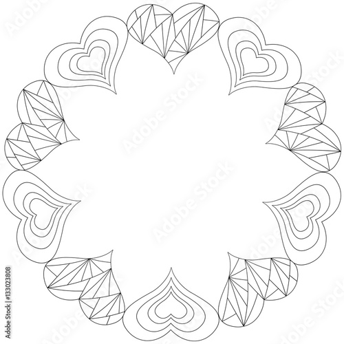 Handmade Abstract Heart Frame In Zen Doodle Style Black On - 