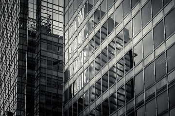 Windows of  commercial building in Hong Kong with B&W color
