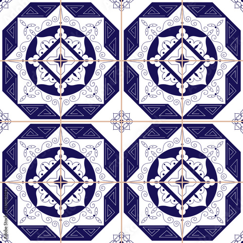 Spanish Tile Pattern From Dark Blue And White Ornaments