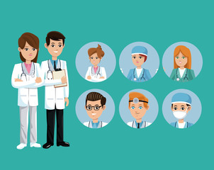 doctor medical team workers staff green background vector illustration eps 10