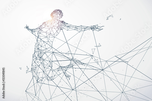 Cuadros en Lienzo Running Man,Network connection turned into, vector illustration.
