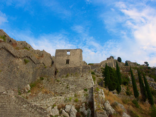 Kotor wall above mountain top,Montenegro