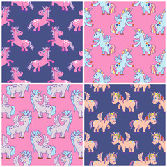 Sticker - Vector hand drawn unicorns seamless patterns set