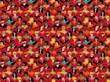 Auditorium Audience Hall Large Group People Color Seamless Pattern.
