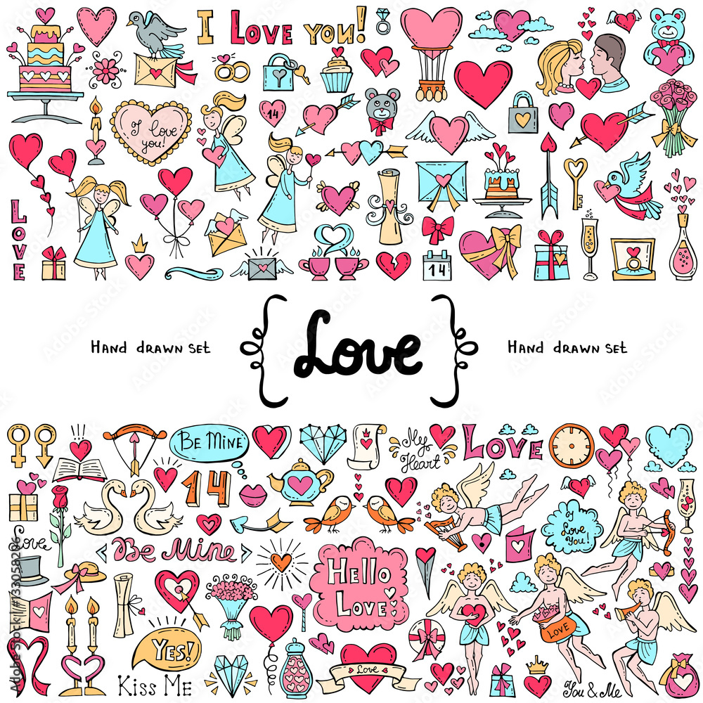 Vector set with hand drawn isolated colored doodles on the theme of ...