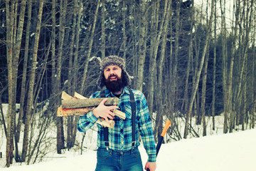 winter man axe wood