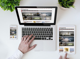 Wall Mural - office tabletop e-magazine