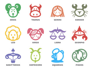 Wall Mural - cute zodiac horoscope line border sign icon on circle vector illustration set design