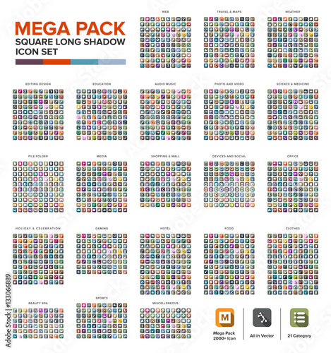 Cuadros en Lienzo Mega Pack Icon set bundle long shadow
