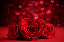 Roses Bouquet And Hearts Background
