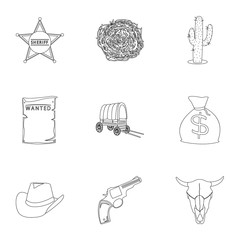 Wall Mural - Wild west set icons in outline style. Big collection of wild west vector symbol stock illustration