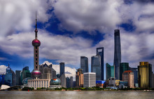 Shanghai China.Shanghai Pudong Landmark Skyline In Cloudy Weather China. Shanghai Has Been Developed Specifically As A New Financial District Of China.