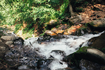 Mountain river in the Carpathian mountains, the stones in the river