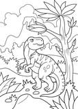 Fototapeta Dinusie - cartoon tyrannosaurus wanders in search of prey