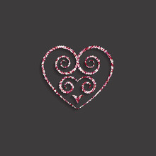 Heart Of Red White Glitter With A Decorative Pattern Icon, Logo, Symbol Of Love With A Shadow On A Black Background. Use In Decoration, Design, Emblem. Vector Illustration.