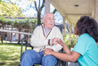 © jovannig - Nurse helping elder patient in hospital garden