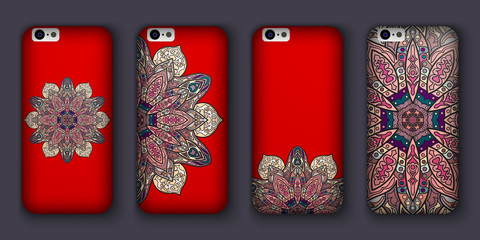 Phone cover collection, boho style pattern. Vector background. Vintage decorative elements. Hand drawn . Islam, arabic, indian, ottoman motifs.