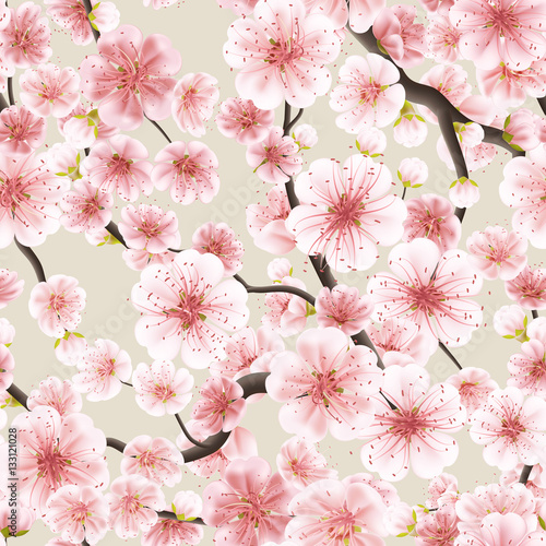 Stoffe zum Nähen Nahtlose rosa Sakura Zierkirsche. EPS 10