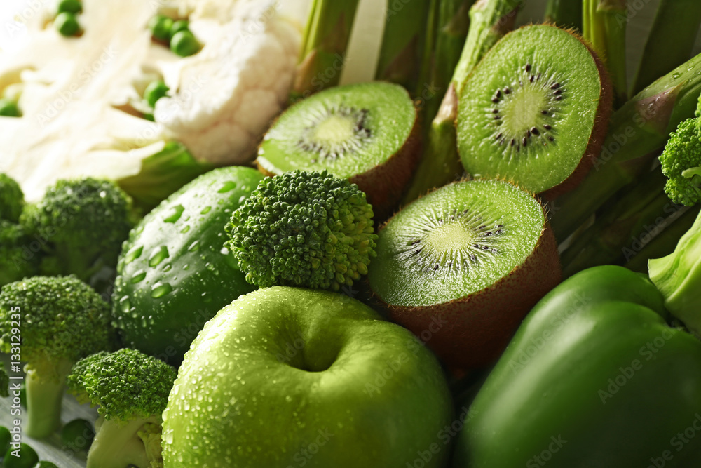Green vegetables and fruits, close up
