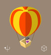 Set of Isolated Isometric Minimal City Elements. Hot-air Balloon with Shadows on Dark Background.