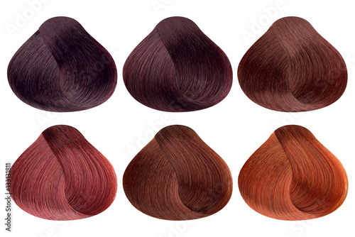 Set Of Locks Of Six Different Red Hair Color Samples