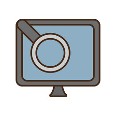 Sticker - cartoon monitor search computer device vector illustration eps 10