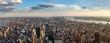 New York Manhattan - Skyline Panorama wide angle NYC afternoon cityscape panoramic view manhattan downtown moody sky mood early evening cloudy sky inner city rooftops early morning morningshot clouds