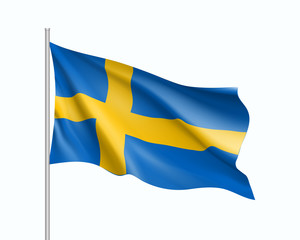 Wall Mural - Waving flag of Sweden state. Illustration of European country flag on flagpole. Vector 3d icon isolated on white background