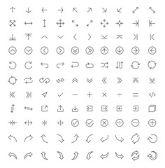 Thin line arrow icons set
