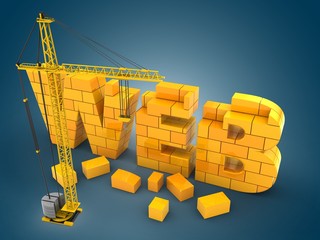 Wall Mural - 3d illustration of web word over blue gradient background with crane