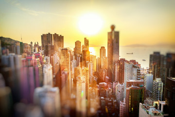 Wall Mural - Hong Kong at sunset, financial center of Asia. Beautiful citysca