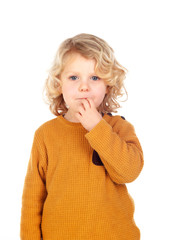 Wall Mural - Shy small child with yellow jersey