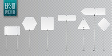 Set Of Blank Vector Road Signs Isolated On Transparent Background.
