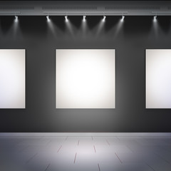 Wall Mural - Empty white frames in museum hall.