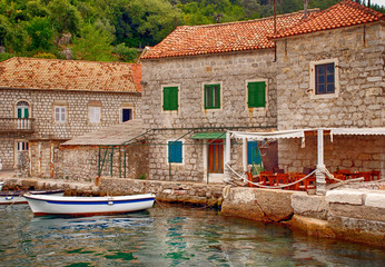 Wall Mural - Old mediterranean houses and pier(Montenegro)