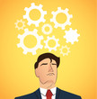 Portrait of businessman with gears icon background.  