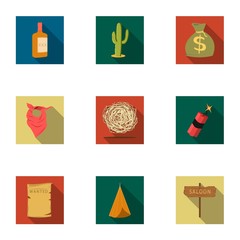 Wall Mural - Wild west set icons in flat style. Big collection of wild west vector symbol stock illustration