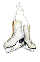 Watercolor skates isolated on white background