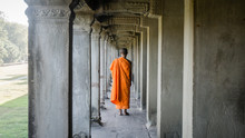 Siem Reap, Cambodia, December 06, 2015: Monk Walking At Angkor Wat