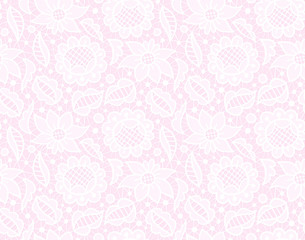 Wall Mural - White transparent lace vintage ornament, seamless pattern on pink background