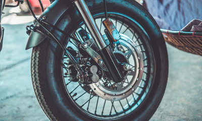 Wall Mural - Black rubber motorcycle wheel. (vintage style)