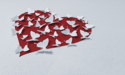Wall Mural - paper butterflies with heart , happy valentine's day - 3d romantic card / background ( love , butter