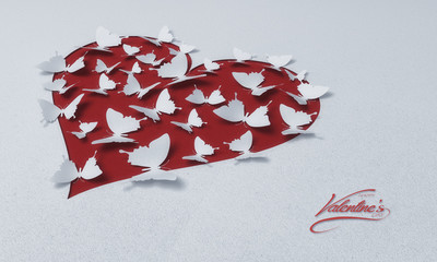 Wall Mural - paper butterflies with heart , happy valentine's day - 3d romantic card / background ( love , butter