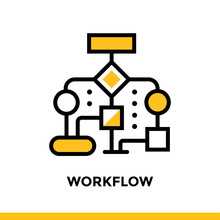 Linear Workflow Icon For Startup Business. Pictogram In Outline Style. Vector Flat Line Icon Suitable For Mobile Apps, Websites And Presentation