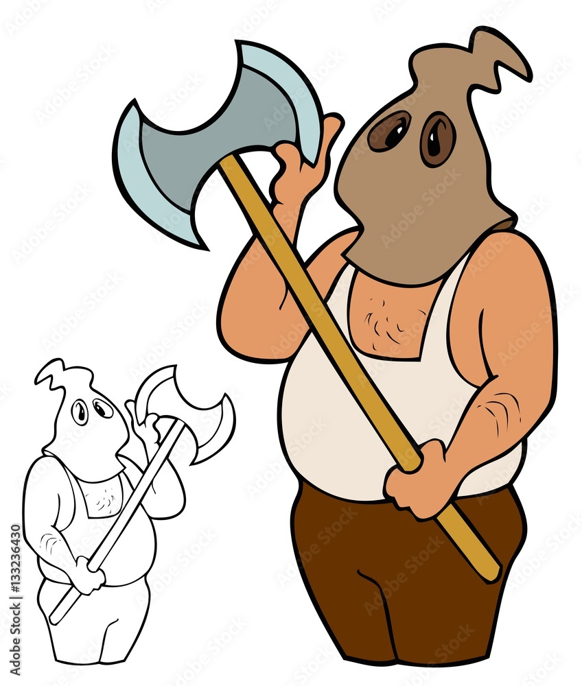 Cartoon executioner checking his blade